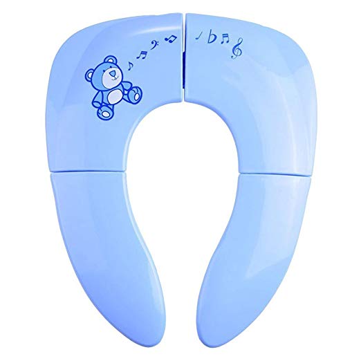 Foldable Travel Potty Seat, Portable Folding Reusable Travel Toilet Potty Training Seat Covers Liners with Carry Bag for Babies, Toddlers, Kids (Blue)