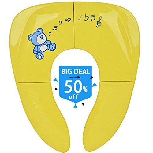 Portable Folding Reusable Travel Toilet Potty Training Seat Covers Liners with Carry Bag for Babies Toddlers and Kids yellow