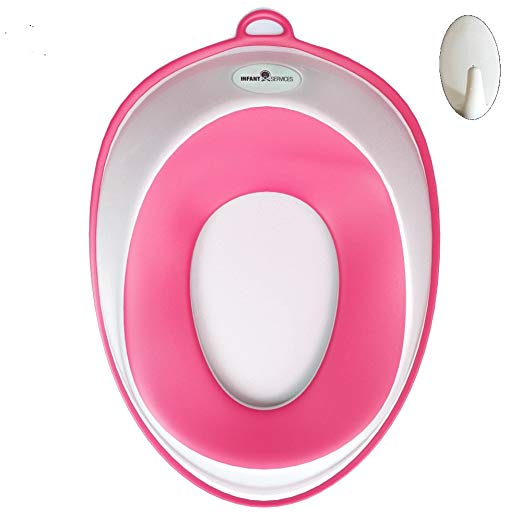 Infant Services Portable Toilet Potty Training Seat With Hook - Comfortable For Kids & Toddlers - Safe Non-Slip Surface - Hygienic and Durable & Free Storage Hooks - Pink