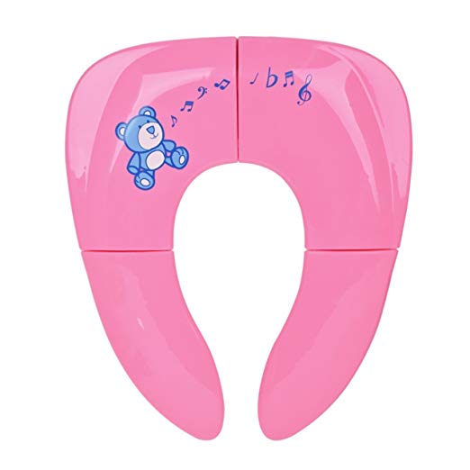 Anseahawk Portable Folding Reusable Travel Toilet Potty Training Seat Covers Liners with Carry Bag for Babies, Toddlers and Kids, Pink