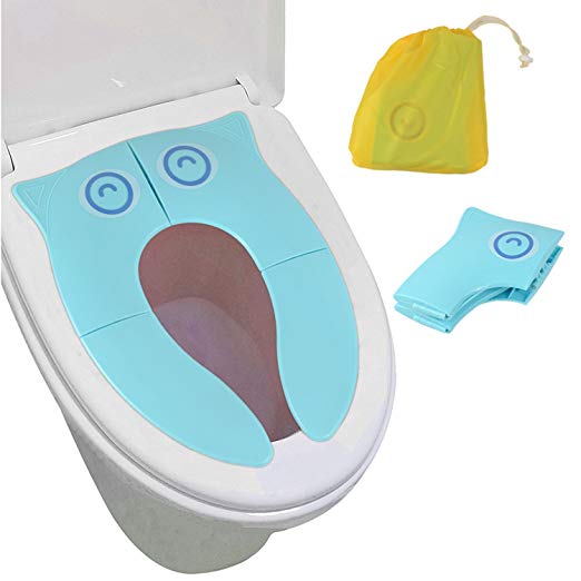 Bondream Upgrade Folding Large Non Slip Silicone Pads Travel Portable Reusable Toilet Potty Training Seat Covers Liners with Carry Bag for Babies, Toddlers and Kids,Blue