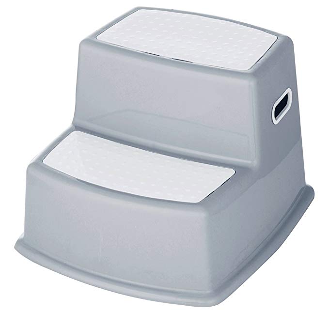 Elsaree Premium Dual Height Grey Step Stool for Kids | Anti-Slip Rubber Feet for Potty Training | Helps Toddlers of All Ages Reach the Toilet, Bathroom & Kitchen Sink | Sturdy & Safe Nonslip Surfaces