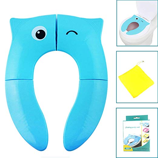 Folding Potty Training Seat, Reusable Potty Seat Covers for Baby - Potty Seat for Travel to Keep Your Baby Safe Blue