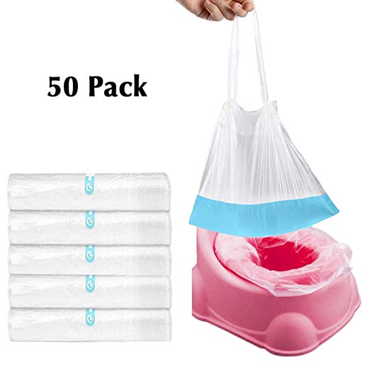 50 Pack Potty Bag,Ilyever Travel Potty Liner with Drawstring Perfect for Universal Toddlers Potty Training and Great for Kids and Adults