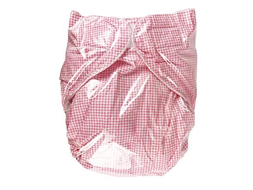 Haian Reusable Adult Incontinence AIO PVC Diapers (M-L, Pink Gingham Print Cotton)