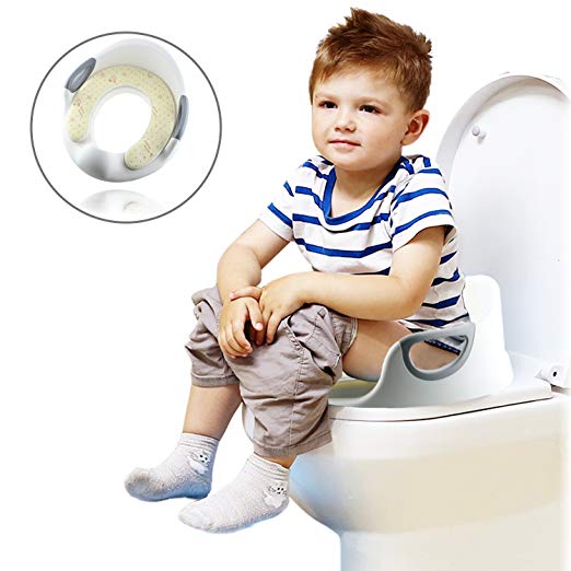 Potty Training Seat for Boys and Girls, Toilet Training Seat Toilet Seat Chair for Baby with Cushion Handle and Backrest Fits Round & Oval Toilets
