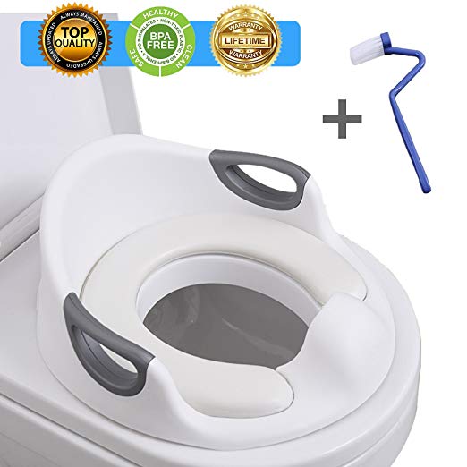 Potty Training Seat For Kids Toddlers Boys Girls Toilet Seat For Baby With Cushion Handle And Backrest Toddlers Toilet Training Seat Anti-slip Great Mommy’s Helper for Baby Kids Toddlers