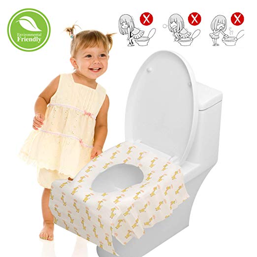 Disposable Toilet Seat Covers for Kids - 20 Packs Toilet Covers Disposable Extra Large (24.6” X 25.9”) Travel Individually Wrapped Portable Toddler Toilet Seat Cover Adhesive No Slip for Baby Potty