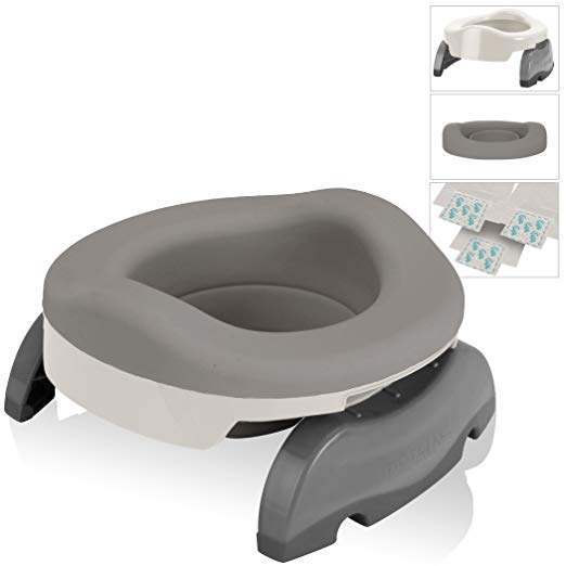 Potette Plus Potty Value Pack: Kalencom 2in1 Potette Plus Portable Potty and Reusable Collapsible Liner for Home Use (White/Gray)