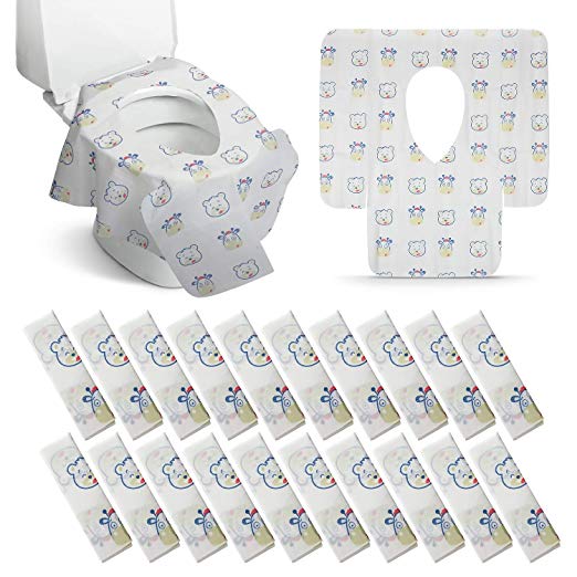 Disposable Toilet Seat Covers Extra Large 20 Packs Perfect for Adults and Kids Potty Training with Individually Wrapped Home Travel Use (Cartoon)
