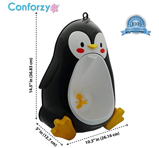 Conforzy, Penguin Standing Potty Training Urinal for Boys with Fun Aiming Target (Black)