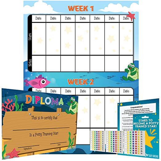 Potty Training Chart - Reward Sticker Chart - Underwater Theme - Marks Behavior Progress – Motivational Toilet Training for Toddlers and Children – Great for Boys and for Girls