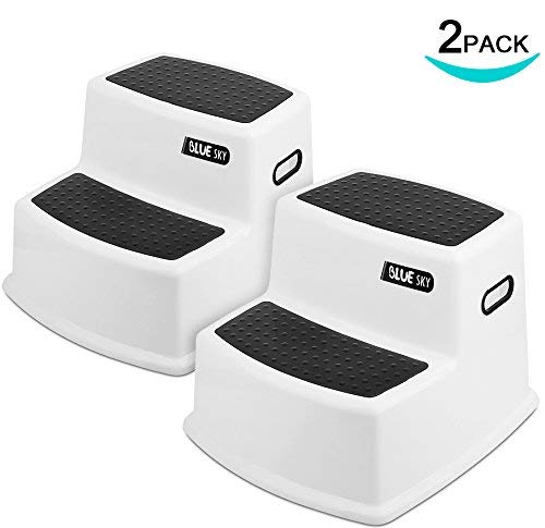 2 Step Stool for Kids (2 pack) Toddler step stool perfect for Bathroom Toilet Training & kitchen Potty with Slip Resistance with a Soft Grip for Safety | By Blue Sky