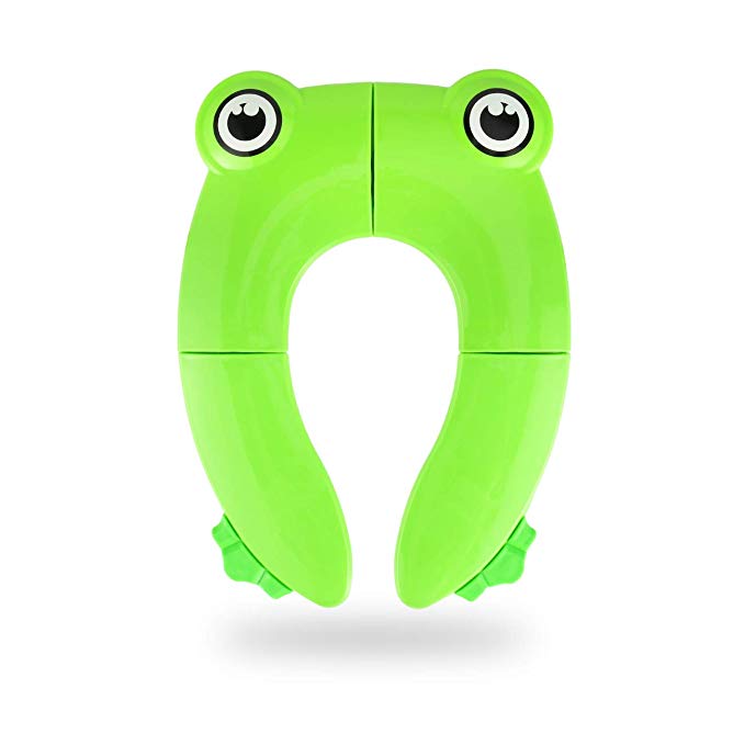 Toilet Potty Training Seat, Wellcows Foldable Portable Non Slip Silicone Pads Potty Training Seat Baby Travel Toilet Seat Carry Bag for Babies, Toddlers and Kids Green