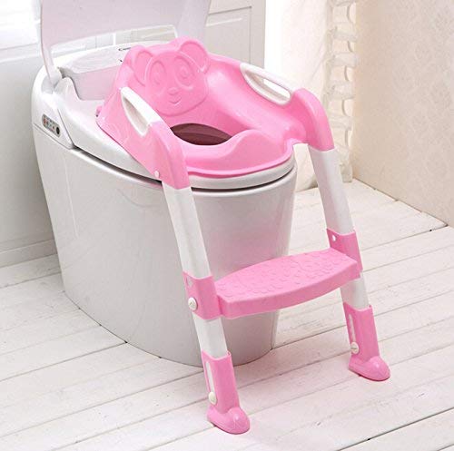 CARESHINE Potty Seat with Ladder Cover Toilet Folding Chair Kid Potty Toilet Seat with Step Stool Ladder (Pink)