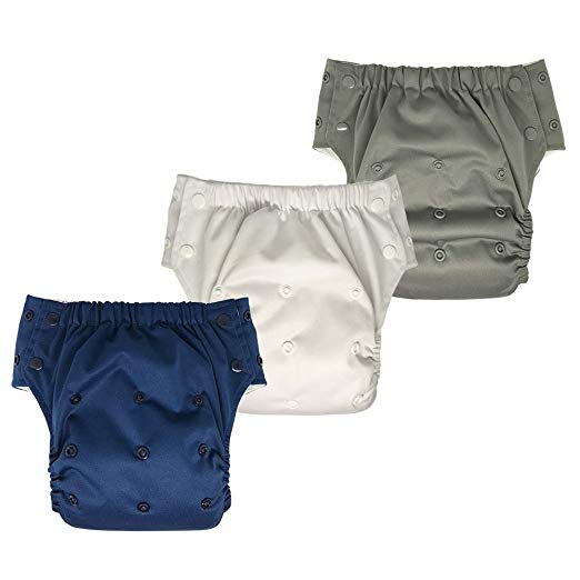 Large Swim Diaper Training Pants – Special Needs Reusable Cloth Diaper with Insert for Big Kids Girls or Boys 3-Pack (Size 3/35-60Lb, Solid)