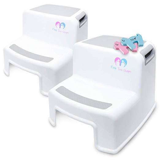 (2 Pack) Step Stool for Kids | Versatile Toddler Step Stool for Potty Training, Bathroom and Kitchen Use | Soft-Grip Step Design Provides Comfort and Safety for Your Children | by First Two Steps