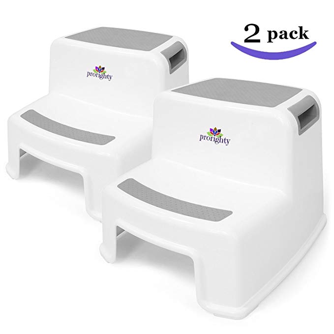Prorighty [2-Pack] Dual Hight Step Stool for Kids,Toddlers,Potty Training Stool Bathroom, Kitchen, Non-Slip Resistant Bottom for Safety, Two-Step Soft grids for Growing Children