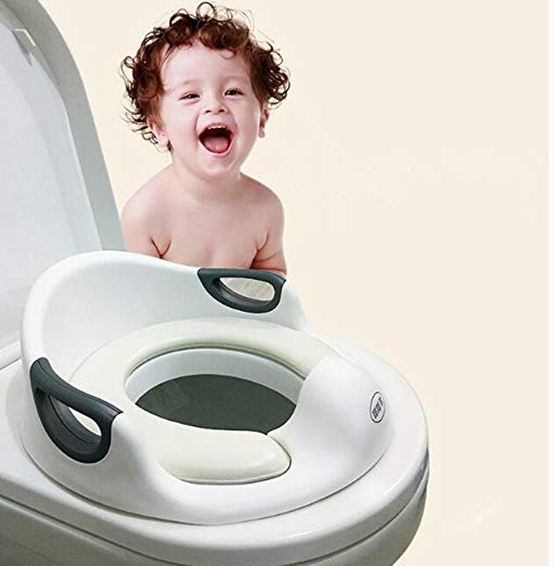 Toddler Potty Training Seat with Cushion and Handle Non Slip Comfortable Safe Training Kids Toilet Seat for Boys Girls 1-7 Year -White Color