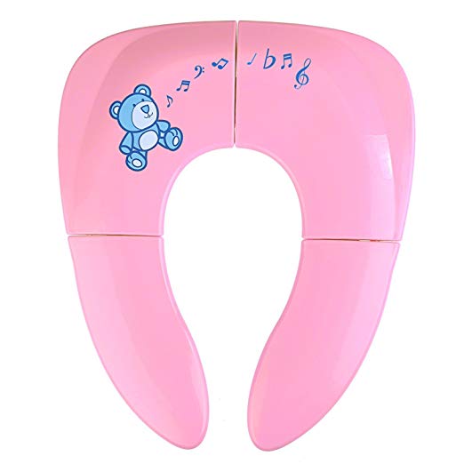 Travel Potty Seat Portable Folding Reusable Travel Toilet Potty Training Seat Covers with Carrying Bag for Baby Toddler Kids Children Boys Girls (Pink)