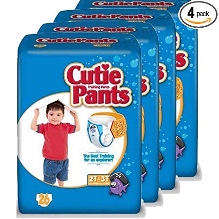 Cuties Training Pants, Boy, White/Blue, 26 Count (Pack of 4)