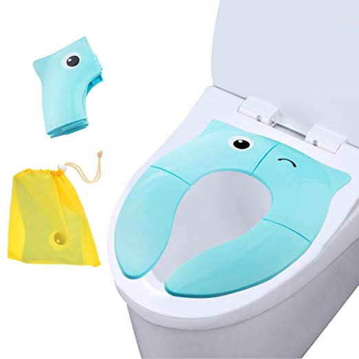 VICSOU Foldable Potty Training Seat, Baby Travel Toilet Seat Covers Liners with Carry Bag, Upgrade Non Slip Silicone Design for Babies, Toddlers and Kids On The Go (Blue)