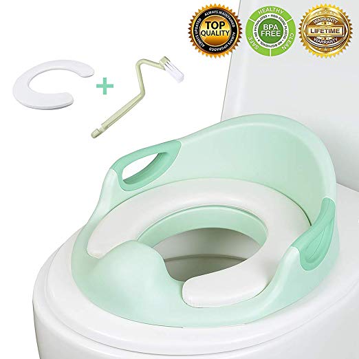 Potty Training Seat for Toddlers Boys Girls Yeegewin Training Toilet Seat with Cushion Handle Backrest Toilet Seat for Round and Oval Toilets (Equipped with Extra Toilet Brush and Toilet Cushion)