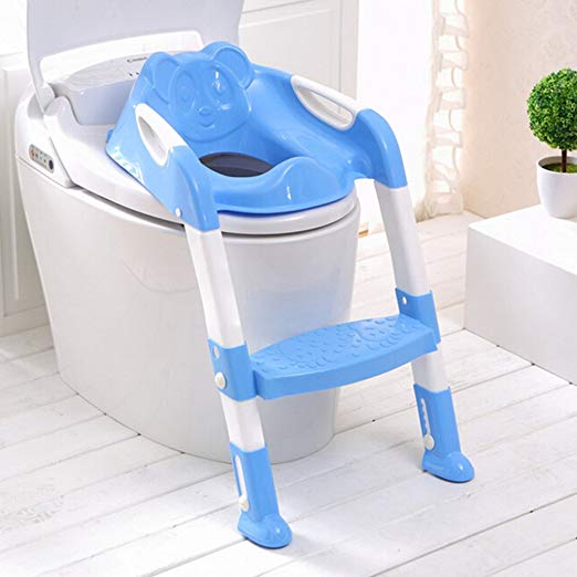 Zinnor Potty Training Seat with Sturdy Non-Slip Ladder Step Potty Ladder for Kid and Baby, Adjustable Height Feet (Blue)