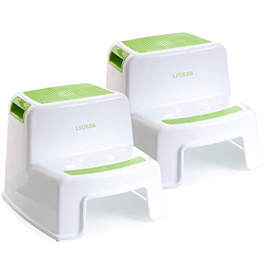 2 Step Stool for Kids - Toddler Step Stool Children Step Stool for Washstand Dual Height Stool for Potty Trainning Stepping Stool and Use in The Bathroom or Kitchen(2 Pack Green)