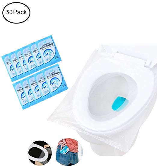 Fashionclubs Pocket Size Travel Disposable Plastic Toilet Seat Covers,Potty Seat Cover,Individually Wrapped,Antibacterial Waterproof and Non Slip,Travel Pack 50PCS,40cmx48cm