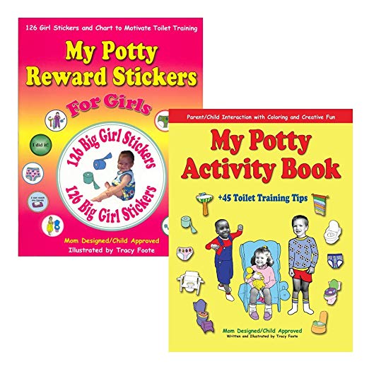 Potty Training Books Kit: Best Toilet Training Reward Chart for Girls with Stickers and Coloring Activity for Toddler Kids