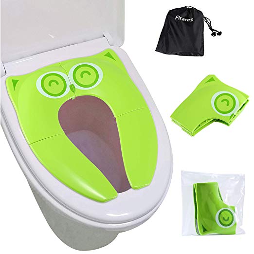 Firares Upgrade Folding Large Non Slip Silicone Pads Travel Portable Reusable Toilet Potty Training Seat Covers Liners with Carry Bag for Babies, Toddlers and Kids, Green