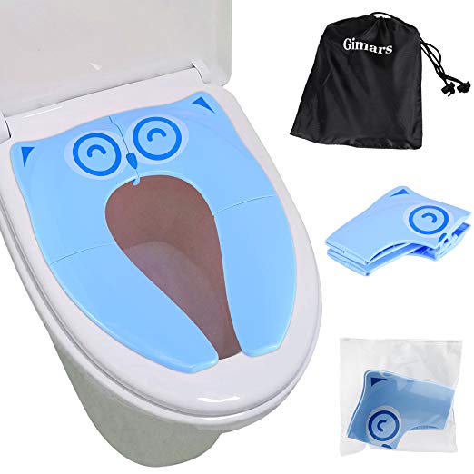 Gimars Upgrade Folding Large Non Slip Silicone Pads Travel Portable Reusable Toilet Potty Training Seat Covers Liners with Carry Bag for Babies, Toddlers and Kids,Blue