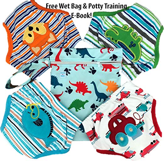 4 Pack Potty Training Pants/Padded Underwear for Toddlers | Washable & Resuable | Soft Cotton | Comfortable Fit for Your Baby (Medium-Fox/Fish/Dino/Car)