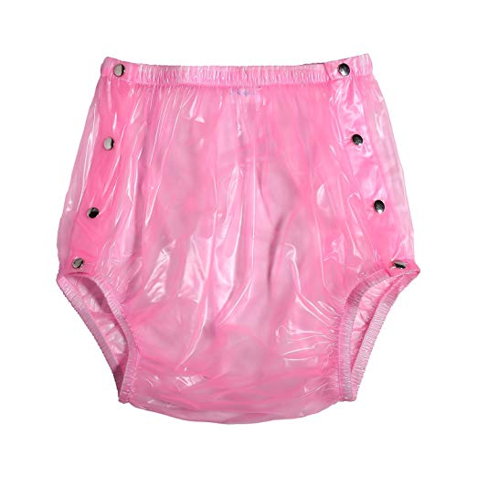 Haian Adult Incontinence Snap-on Plastic Pants Color Transparent Pink (Medium)