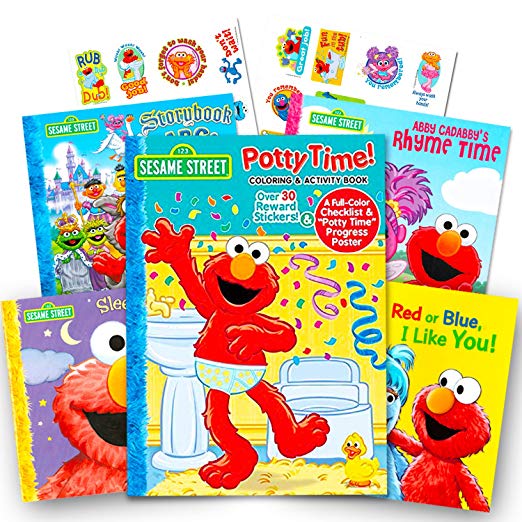 Sesame Street Elmo Potty Training Book Set -- Potty Coloring and Activity Book with Chart, Reward Stickers and Checklist (Includes 4 Storybooks: ABC, Colors, Rhymes, Bedtime)