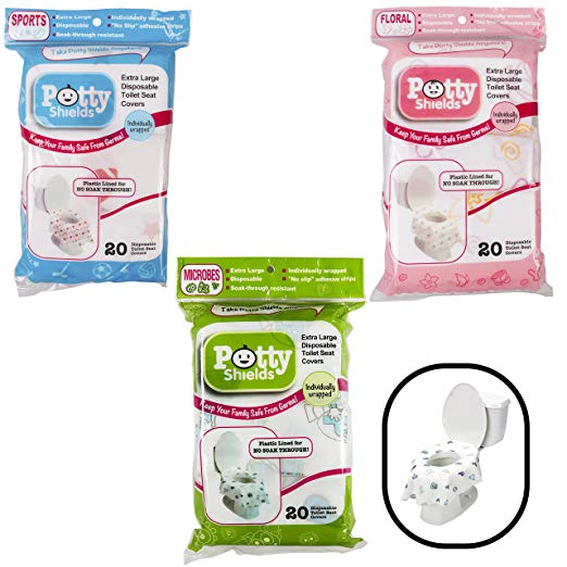 Toilet Seat Covers- Disposable XL Potty Seat Covers, Individually Wrapped by Potty Shields - Extra-Large, No Slip (Sports -20 Pack)
